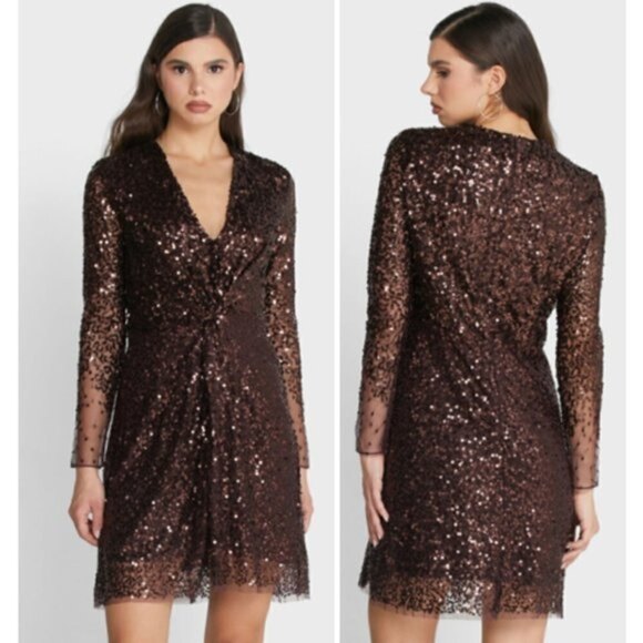 French Connection Emille Sparkle Long Sleeve Sequin Sheath Mini Dress Size 0 - Picture 1 of 9